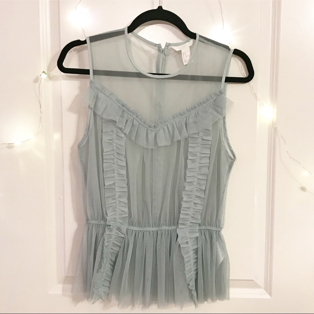 H&M Translucent Tulle Sleeveless Mint Blouse